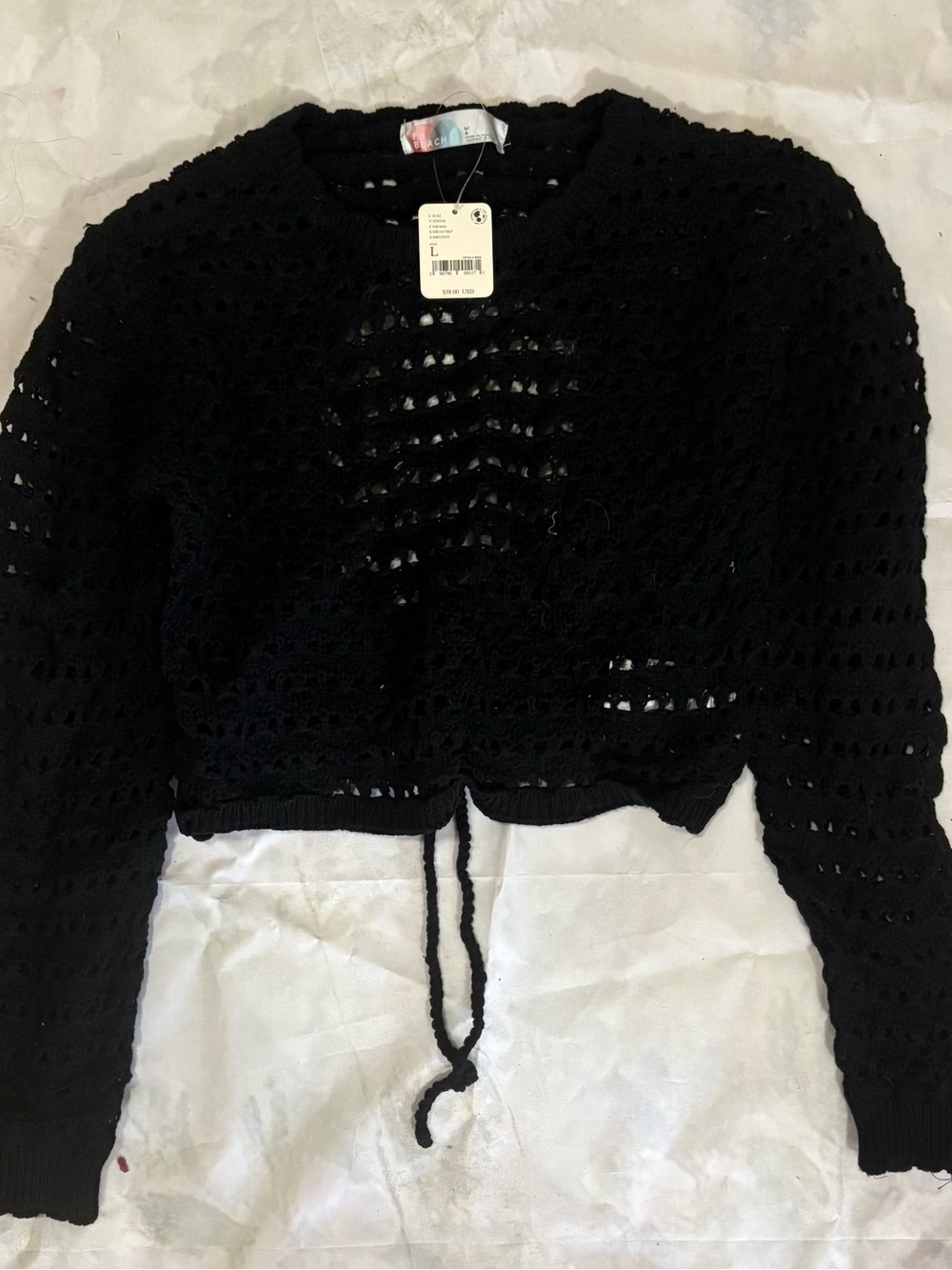 Free People Black Crochet Tie-Front Cardigan